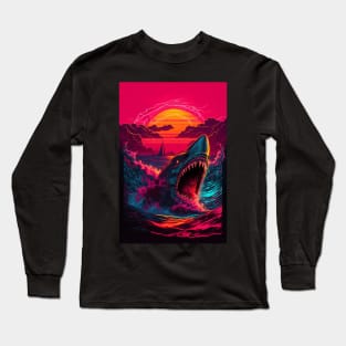 Synthwave Sun Shark Long Sleeve T-Shirt